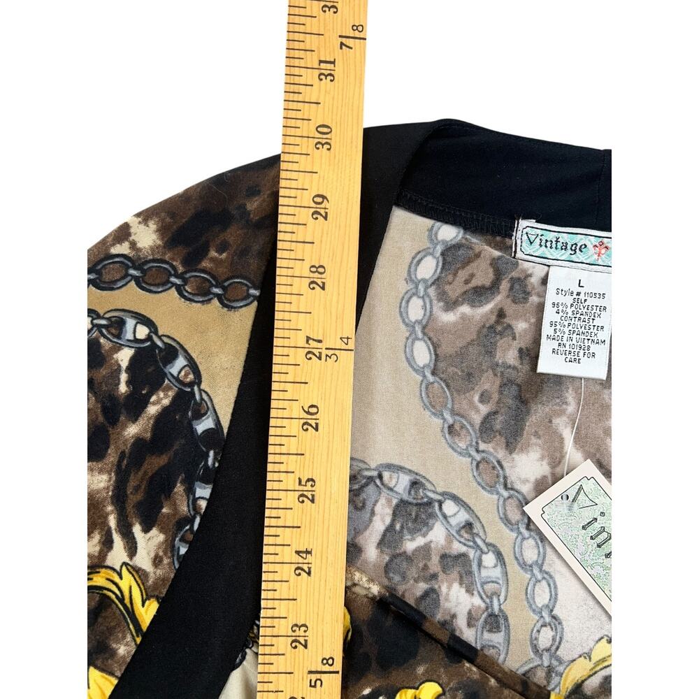 Vintage Suzie Baroque Chain Print Cowl Neck Top Y2K Brown Gold Stretch Blouse L - Picture 7 of 9
